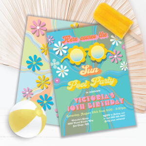 Retro Hippie 70's 60's Daisy Pool Party Birthday I Invitation