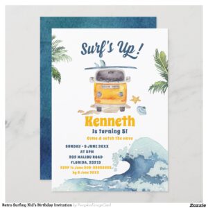 Retro Surfing Kid's Birthday Invitation