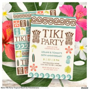 Retro Tiki Party Tropical Beach Surf Anniversary Invitation