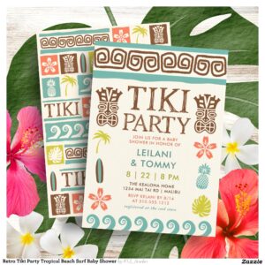 Retro Tiki Party Tropical Beach Surf Baby Shower Invitation