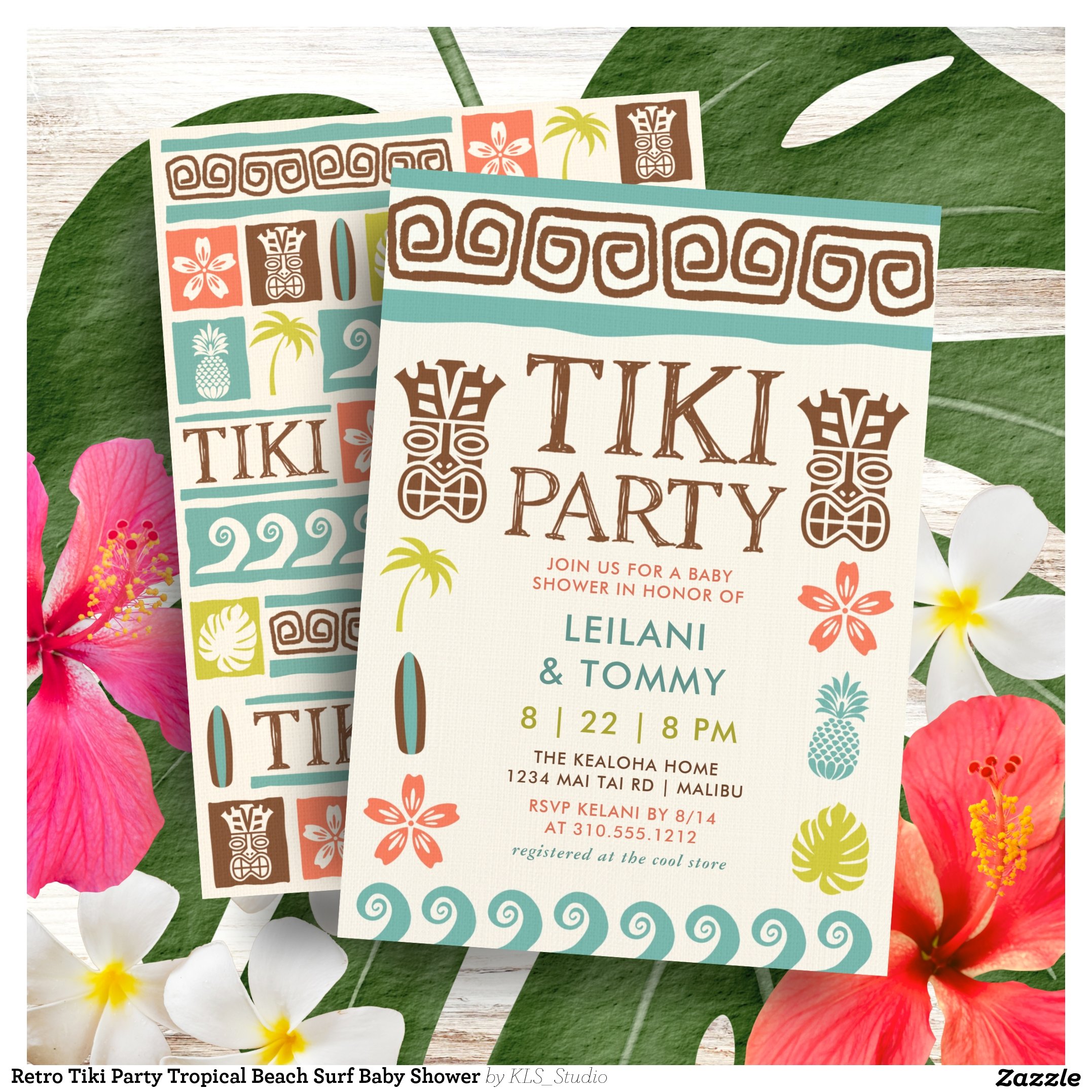 Retro Tiki Party Tropical Beach Surf Baby Shower Invitation