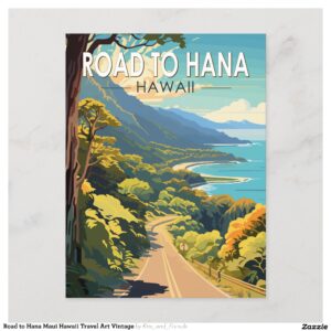 Road to Hana Maui Hawaii Travel Art Vintage Postcard
