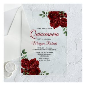 Romantic Burgundy Red Rose Quinceanera Invite Acrylic Invitations