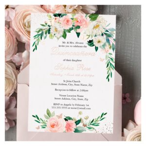 ROSE GOLD FOIL Pink Floral Quinceanera Foil Invitation