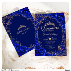 Royal Blue Gold Quinceanera Invitation