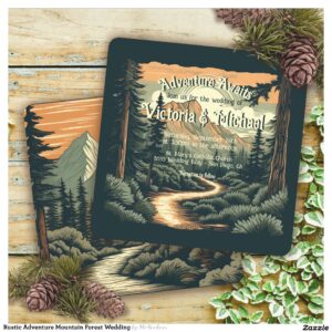 Rustic Adventure Mountain Forest Wedding Invitation
