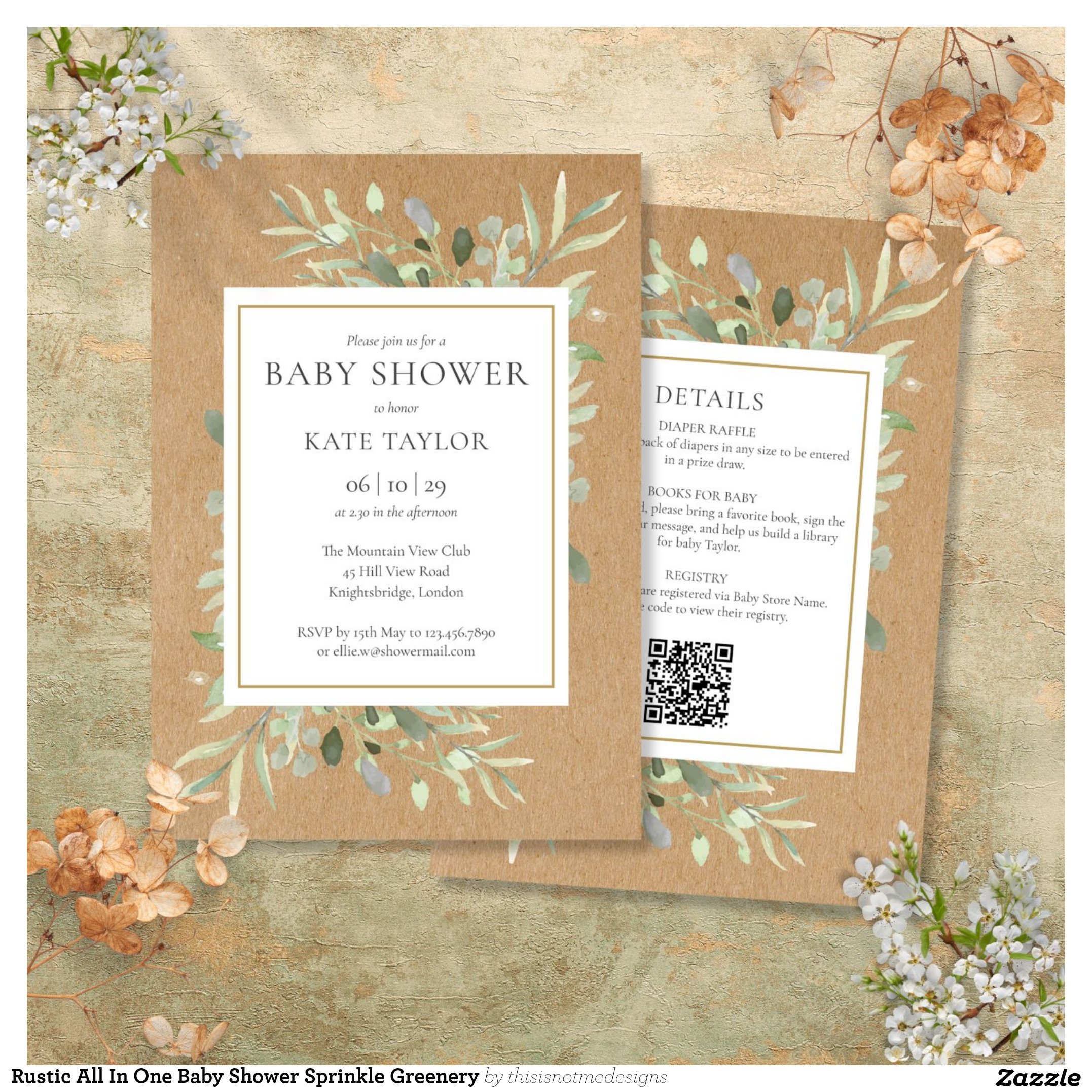 Rustic All In One Baby Shower Sprinkle Greenery Invitation
