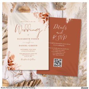 Rustic Autumn Fall Floral QR Code Wedding Invitation