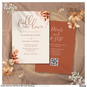 Rustic Autumn Fall Floral QR Code Wedding Invitation