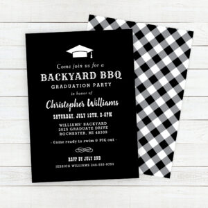 Rustic Black Backyard BBQ Graduation Party Invitation