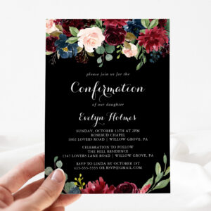 Rustic Black Botanical Confirmation Invitation