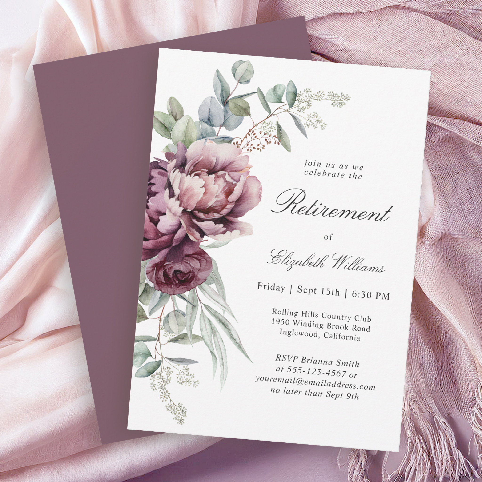 Rustic Boho Burgundy Plum Floral Retirement Party Invitation