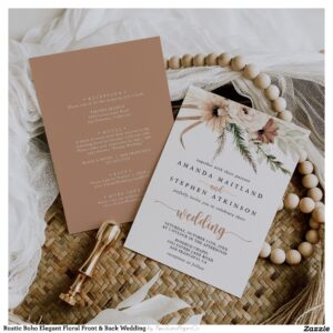 Rustic Boho Elegant Floral Front & Back Wedding Invitation