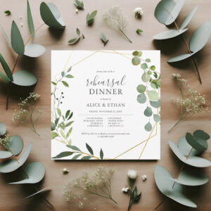Rustic Boho Greenery Calligraphy Rehearsal Dinner Invitation