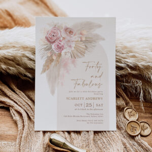 Rustic Boho Pampas Grass Flower 40th Birthday Invitation