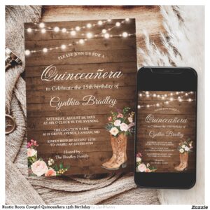 Rustic Boots Cowgirl Quincea?era 15th Birthday Invitation