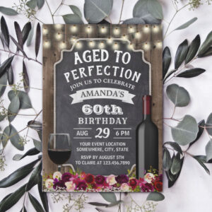 Rustic Burgundy Floral Wine Barn Wood Birthday Invitation
