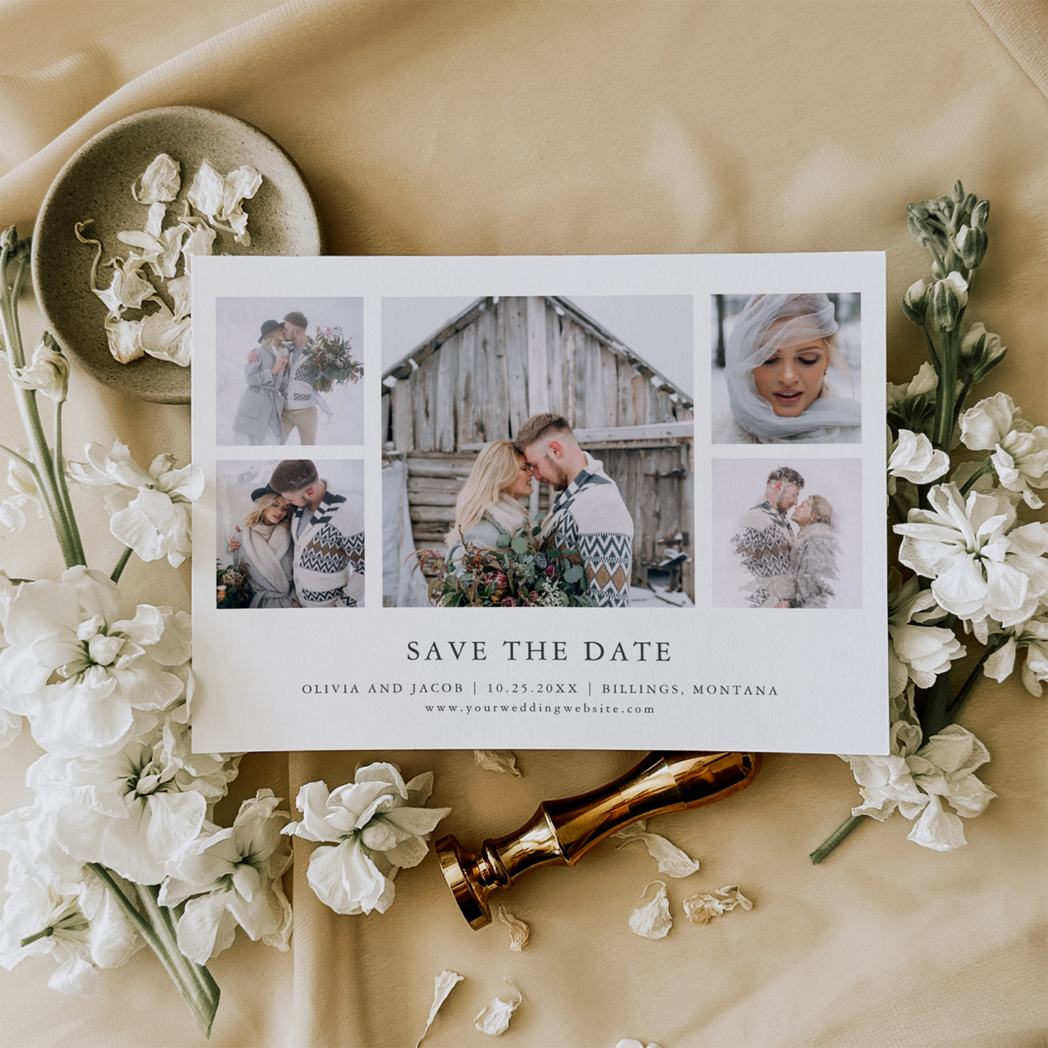 Rustic Chic Photo Grid Wedding Save The Date Magnetic Invitation