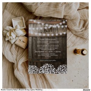Rustic Country Baby's Breath String Lights Wedding Invitation
