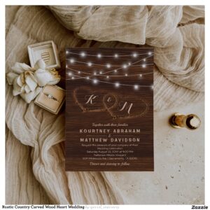Rustic Country Carved Wood Heart Wedding Invitation