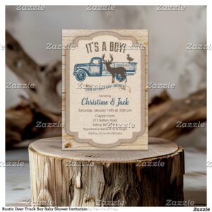 Rustic Deer Truck Boy Baby Shower Invitation