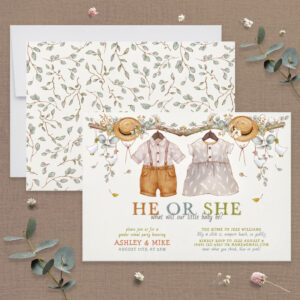 Rustic Dusty Blue Floral Cottagecore Gender Reveal Invitation