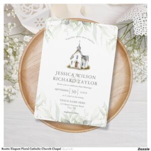 Rustic Elegant Floral Catholic Church Chapel Invitation