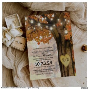 Rustic Fall Autumn Tree Twinkle Lights Wedding Invitation