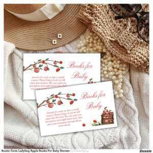 Rustic Farm Ladybug Apple Books For Baby Shower Enclosure Card