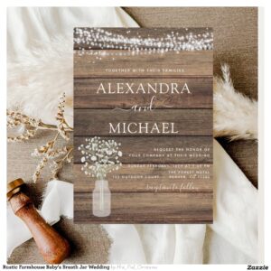 Rustic Farmhouse Baby's Breath Jar Wedding Invitation