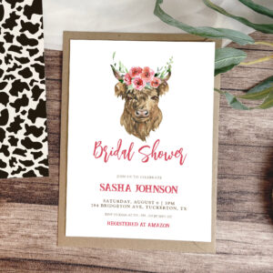 Rustic Floral & Cow Print Western Bridal Shower Invitation