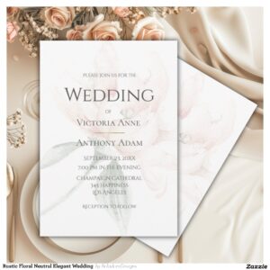 Rustic Floral Neutral Elegant Wedding Invitation