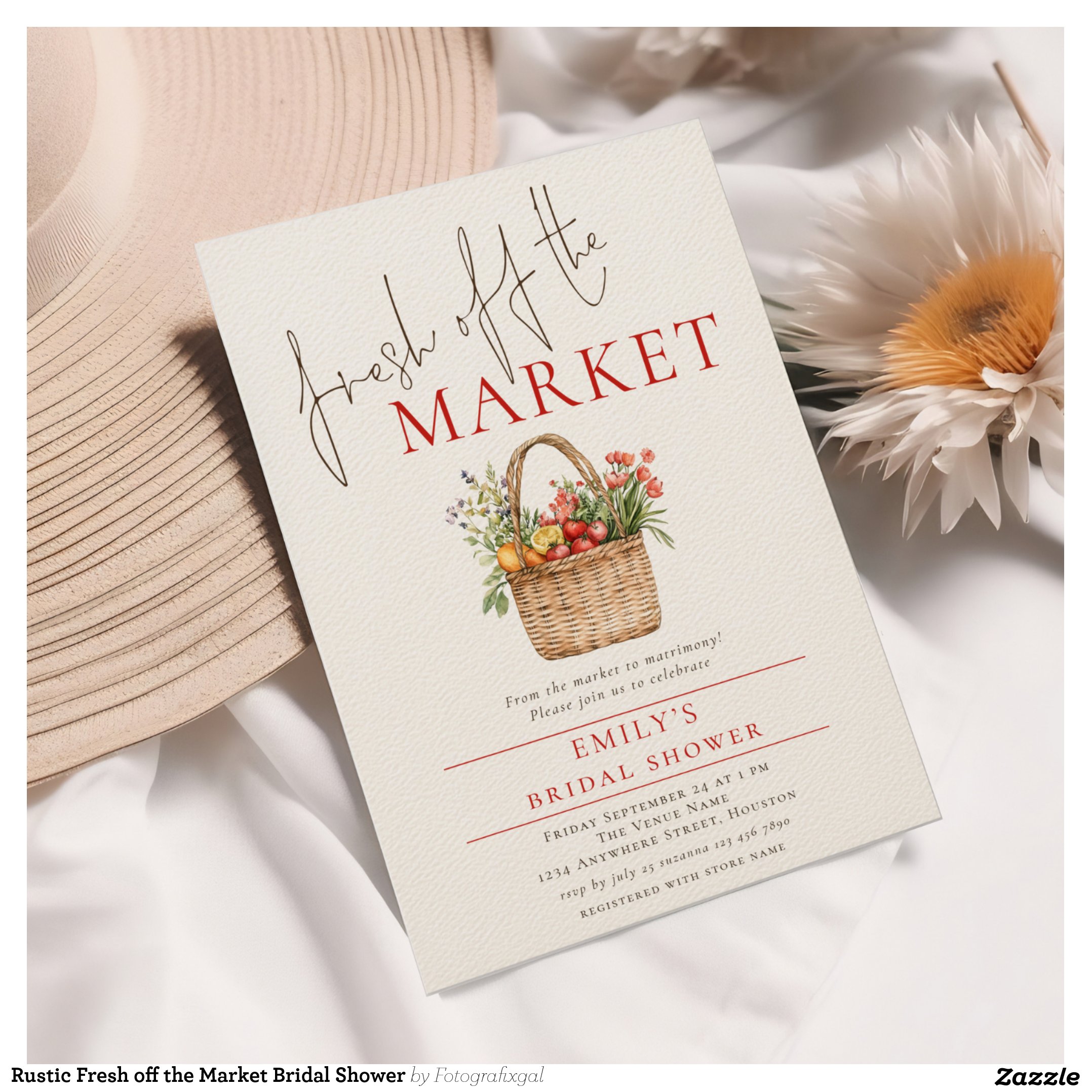 Rustic Fresh off the Market Bridal Shower Invitation