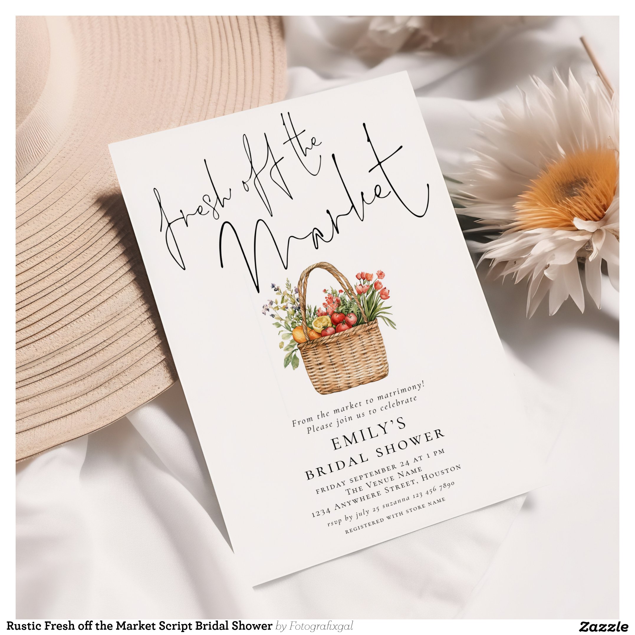 Rustic Fresh off the Market Script Bridal Shower Invitation