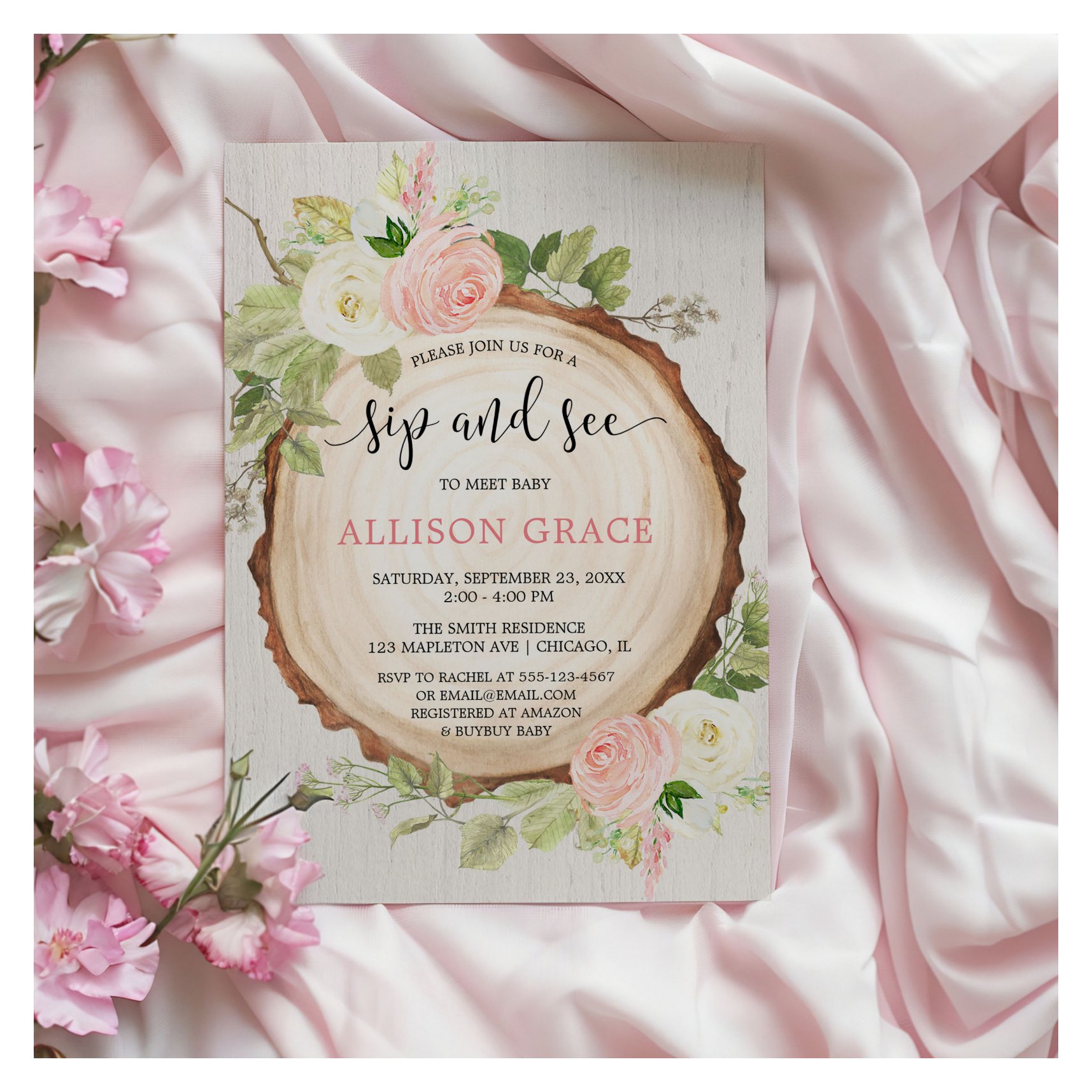 Rustic girl sip and see meet greet woodland shower invitation