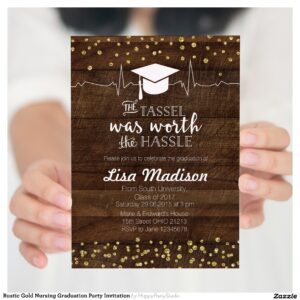 Rustic Gold Nursing Graduation Party Invitation