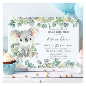 Rustic Greenery Eucalyptus Koala Baby Shower Boy Invitation