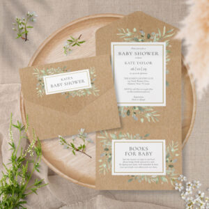 Rustic Kraft Greenery Gender Neutral Baby Shower All In One Invitation