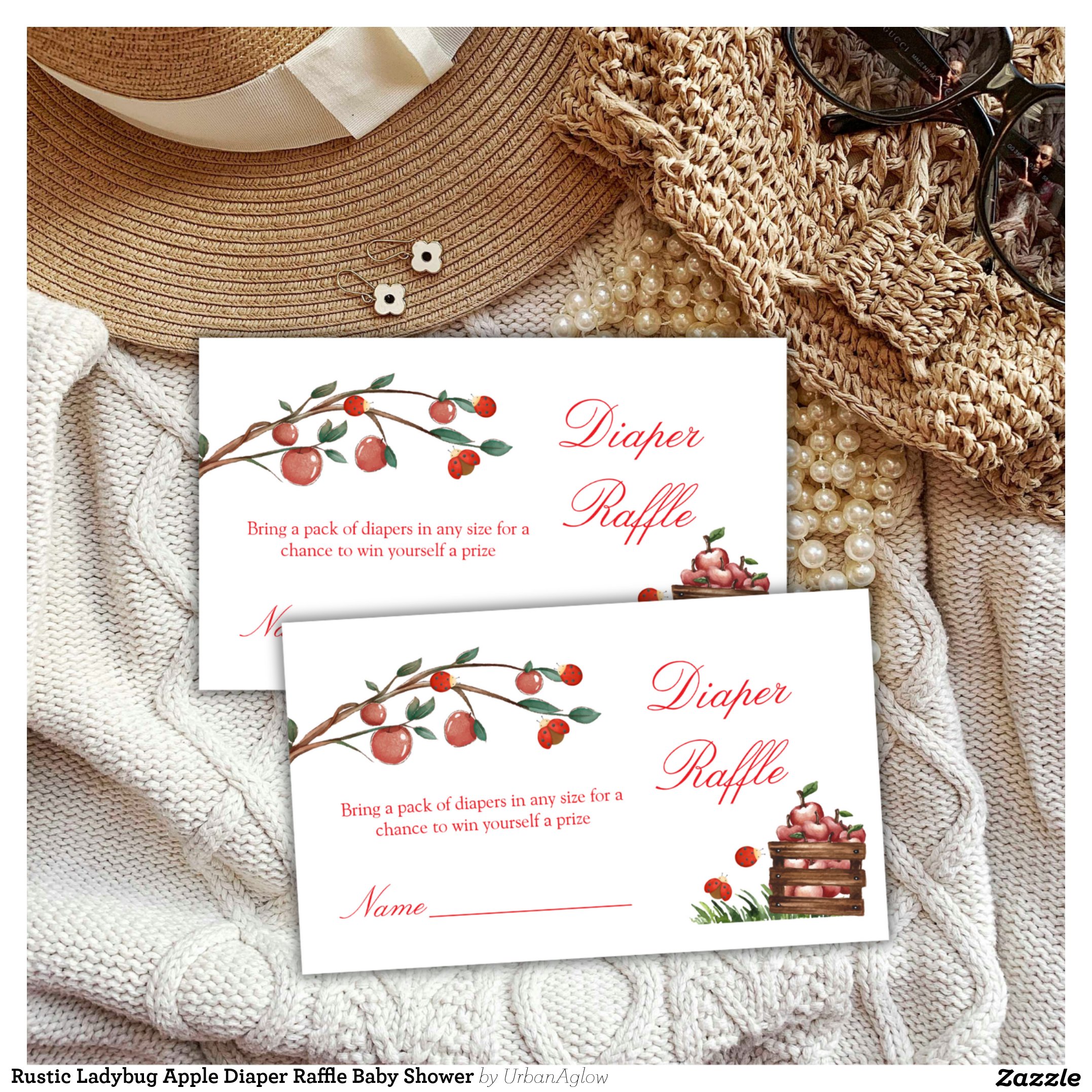 Rustic Ladybug Apple Diaper Raffle Baby Shower Enclosure Card