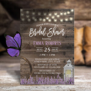 Rustic Lavender Floral White Lantern Bridal Shower Invitation