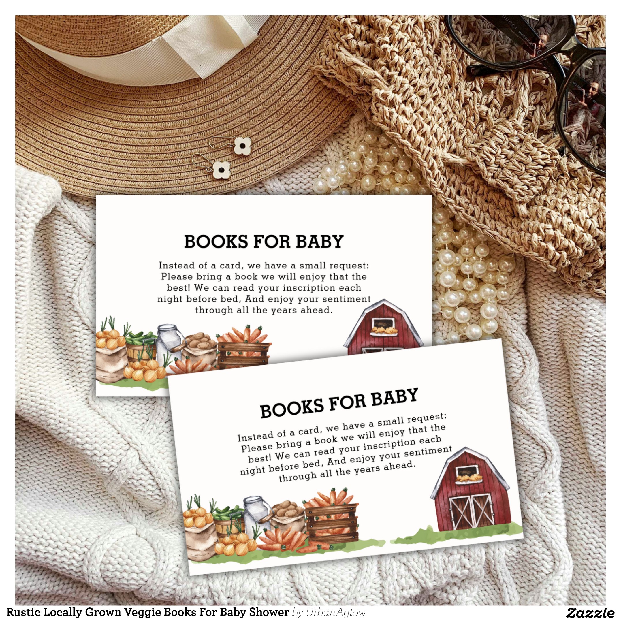 Rustic Locally Grown Veggie Books For Baby Shower Enclosure Card