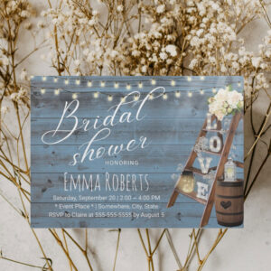 Rustic Love Ladder Dusty Blue Wood Bridal Shower Invitation