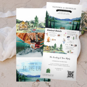 Rustic Mountain Lakeside Wedding Tri-Fold Invitation