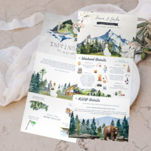 Rustic Mountain Wedding Illustrated Tri-Fold Invitation