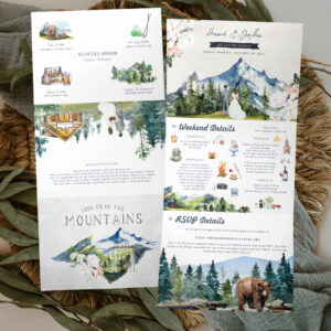 Rustic Mountain Wedding Illustrated Tri-Fold Invitation