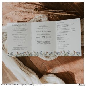 Rustic Mountain Wildflower Boho Wedding Tri-Fold Invitation