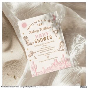 Rustic Pink Desert Girls Cowgirl Baby Shower Invitation