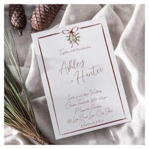 Rustic Red Hand Drawn Bow Winter Wedding Invitation