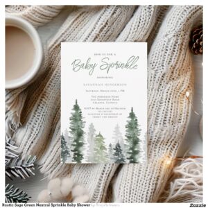 Rustic Sage Green Neutral Sprinkle Baby Shower Invitation