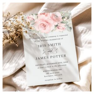 Rustic Soft Blush Pink Floral Greenery Wedding Invitation